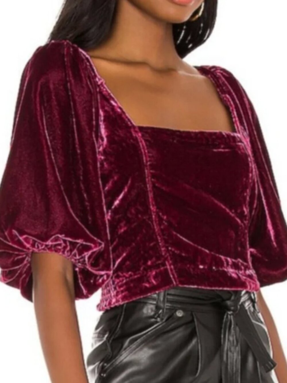 FREE PEOPLE Marie Velvet Open Back Top in Queen Pomegranate